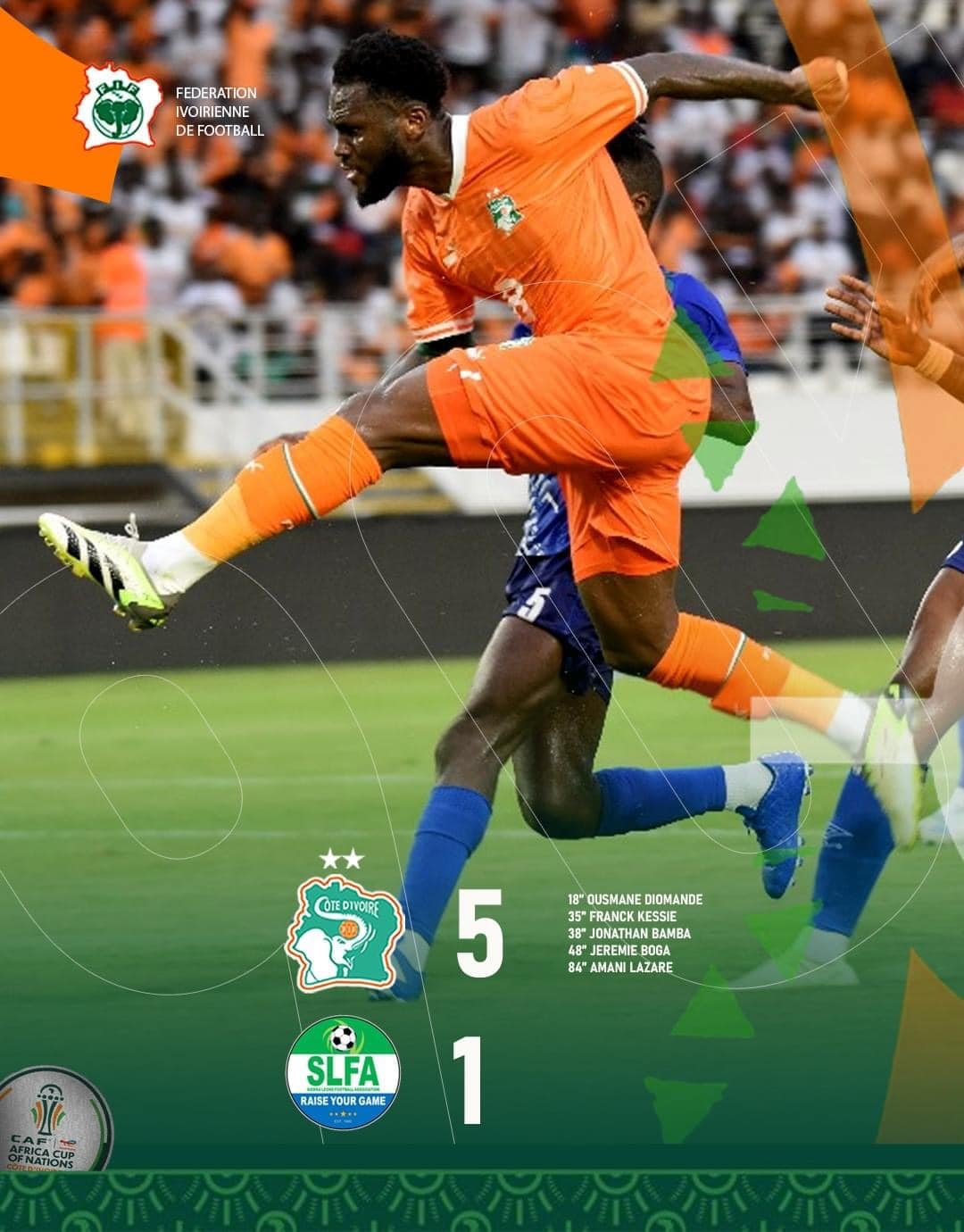 Jean-Louis Gasset's Elephant eased to a 5-1 victory over their visitors, Sierra Leone, at Laurent Pokou Stadium