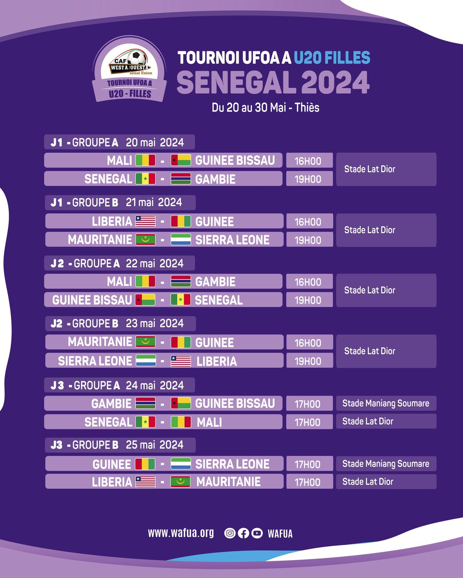 Senegal U20 Girls Tournament 2024: May 20-30 in Thiès - Matches Schedule: