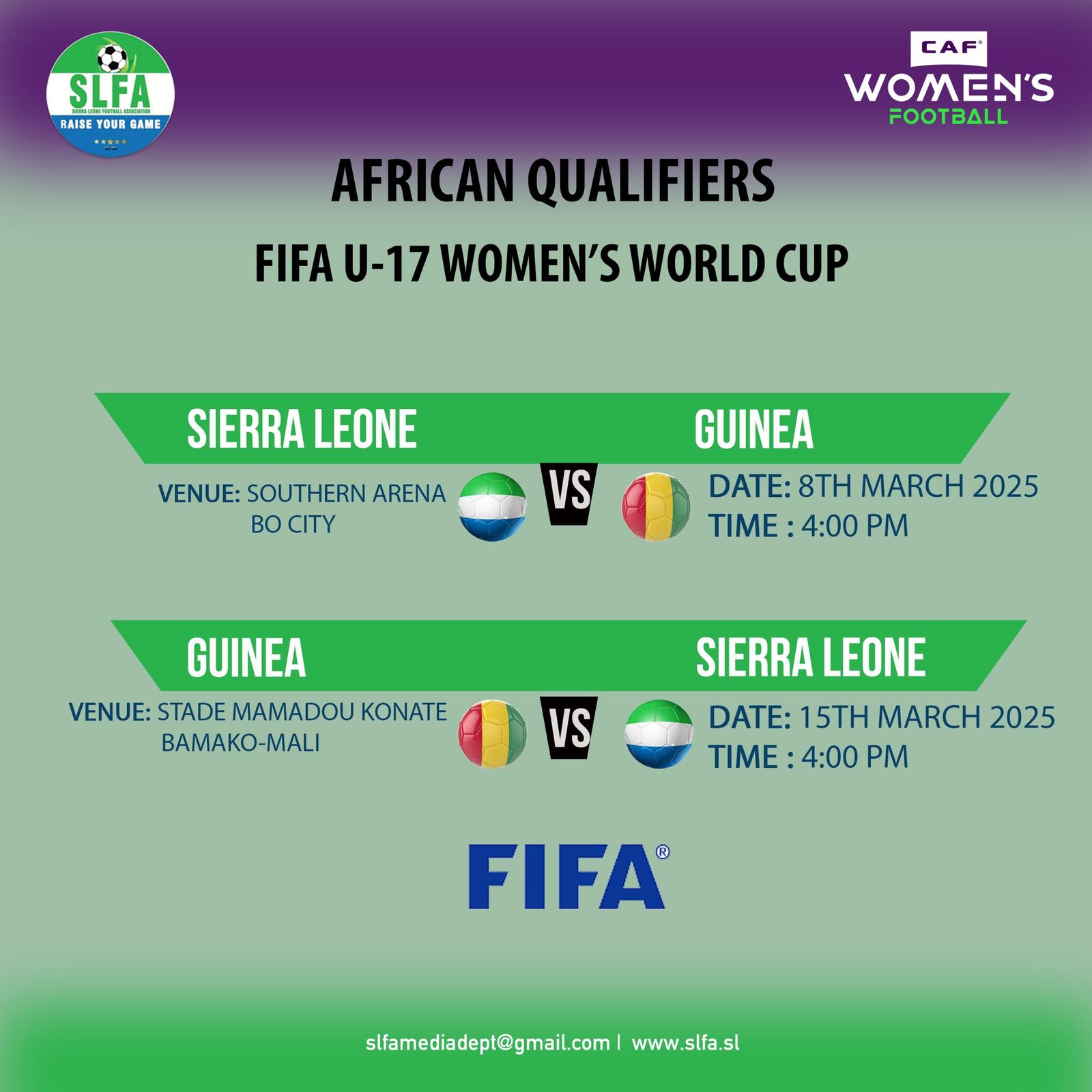 The Sierra Leone Women’s U-17 team will play against Guinea in the second round of the African Qualifiers for the U-17 Women’s World Cup