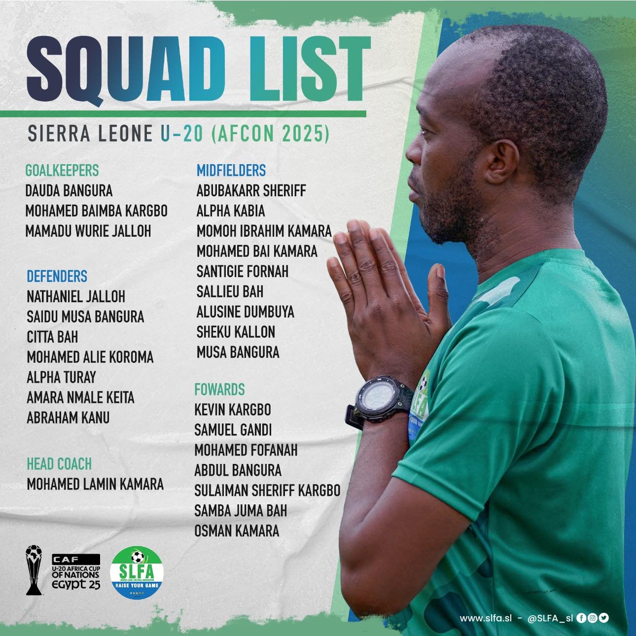 See attached full list of Sierra Leone U20 AFCON Squad