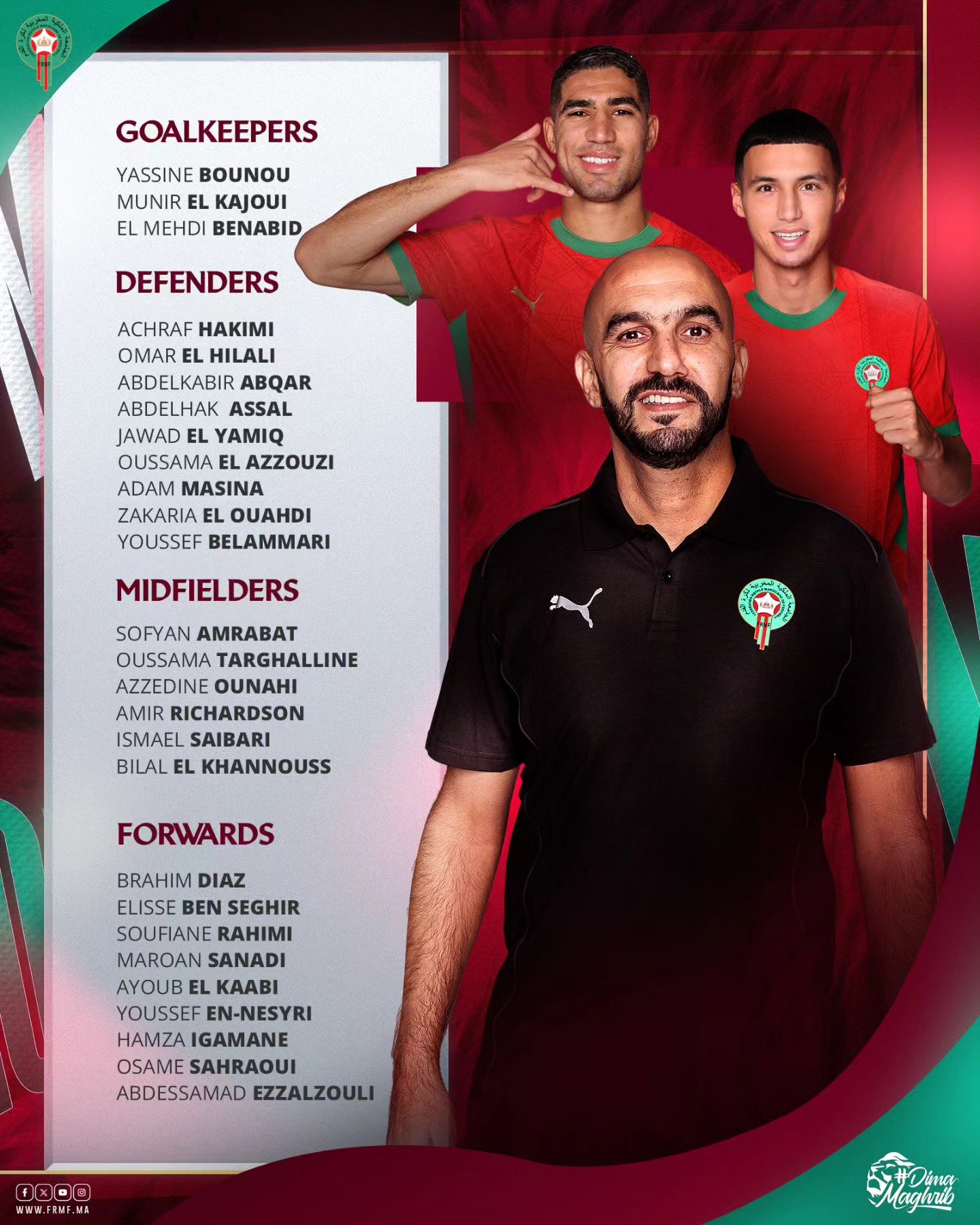 The Atlas Lions of Morocco named squad for friendlies against Tunisia and Benin