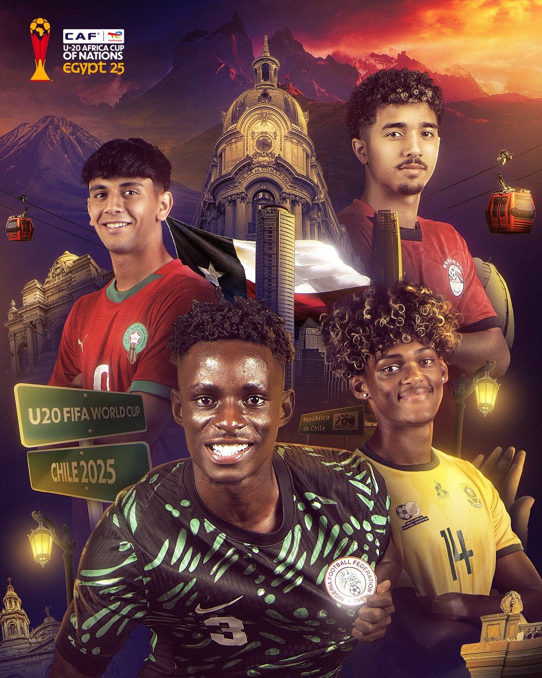 The qualified teams are Morocco, Nigeria, Egypt, and South Africa