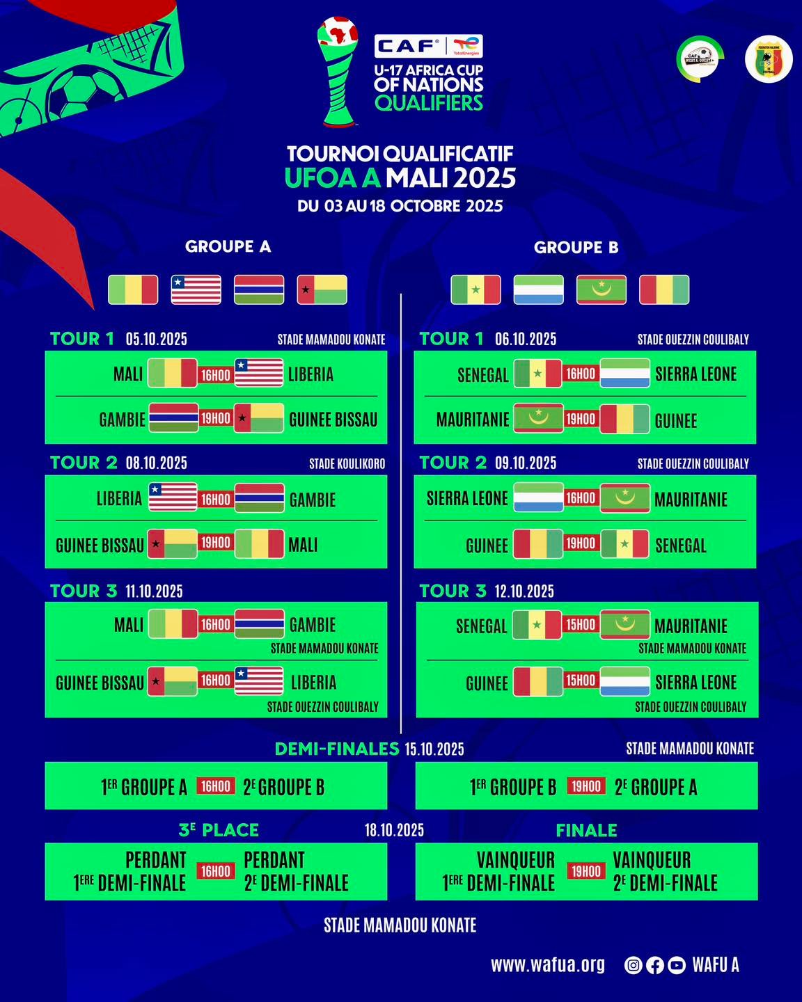 U17 qualifying scheduled for Mali 2025