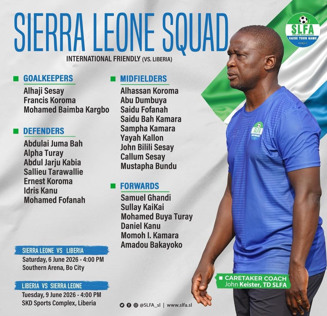 Sierra Leone Unveils Squad for Friendlies Against Liberia