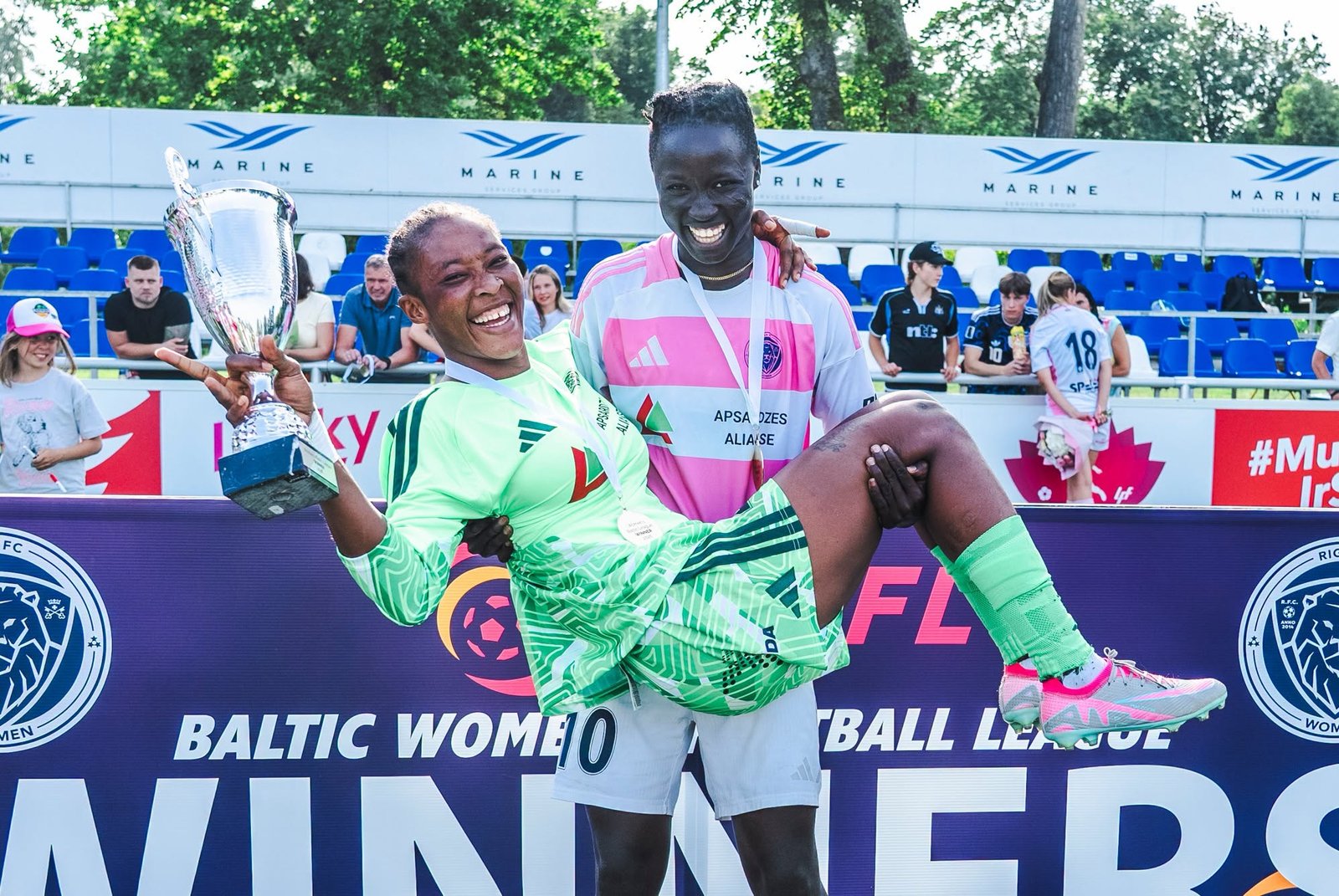 Kumba Zainab Brima, who scored a hattrick and Hannah Juana both celebrated together after full time.