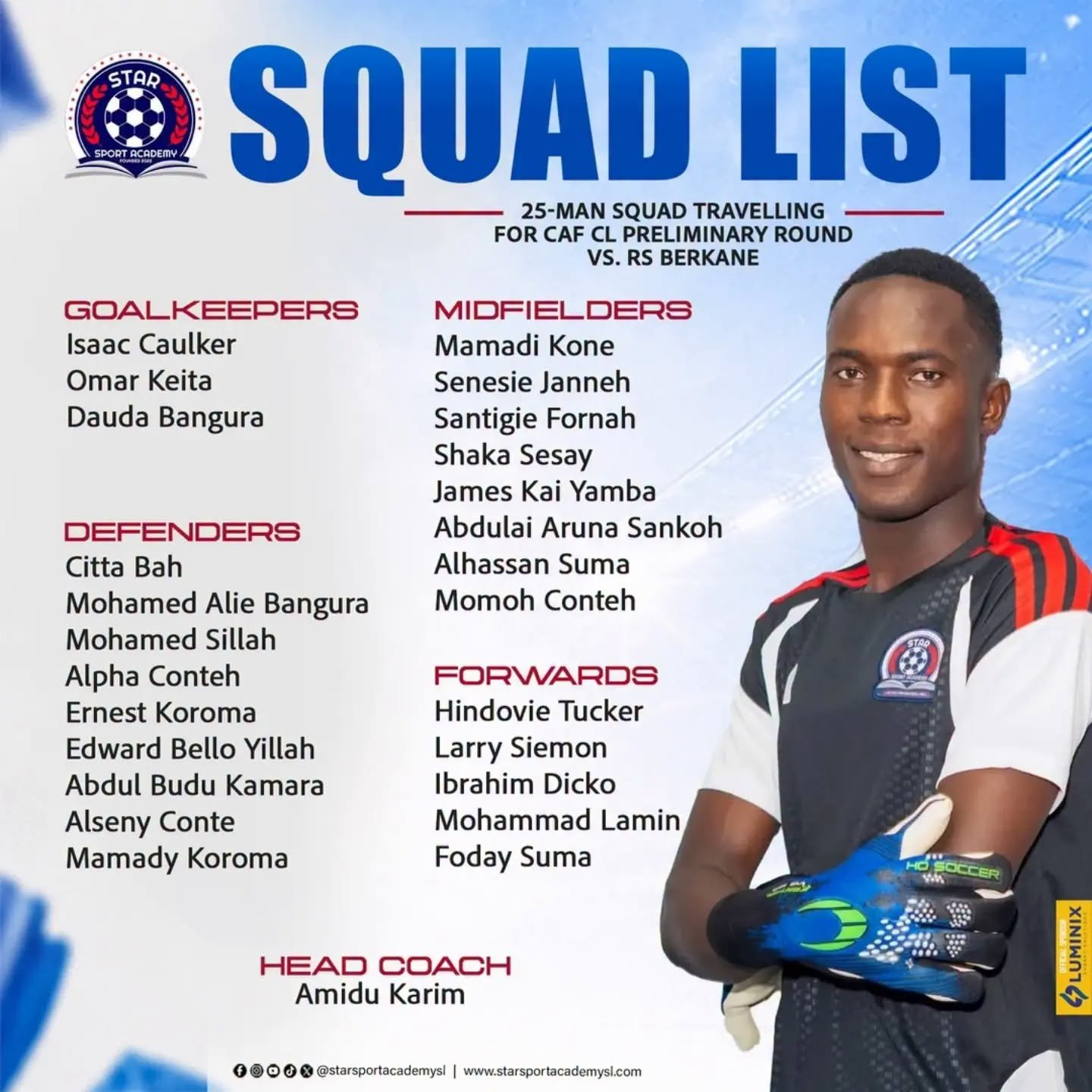 Confirmed Star Sport Academy Squad for CAF Champions League doubleheader